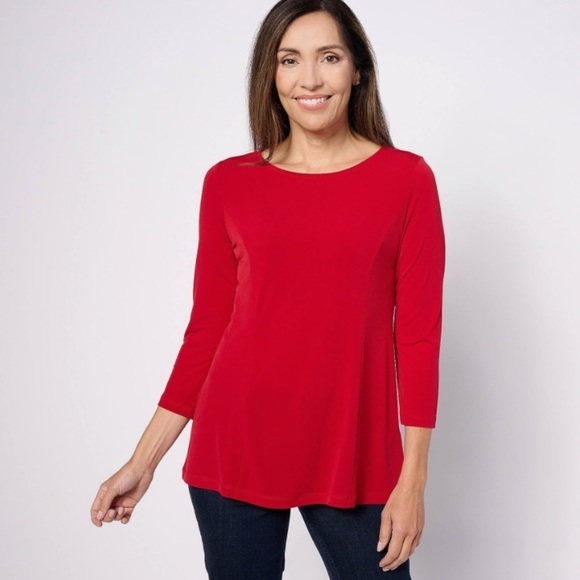 Susan Graver Tops - 0303 - SUSAN GRAVER Modern Essentials Liquid Knit Fit And Flare Red Top